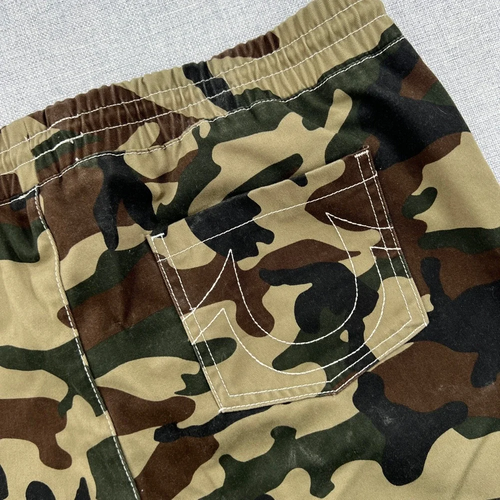 True Religion Camo Cargo Jogger Pants Mens Large Green Brown Hunting Streetwear
